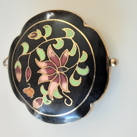 VTG CLOISONNE ENAMEL GOLD FILLED FLORAL PENDANT 1.5" - Picture 2 of 3